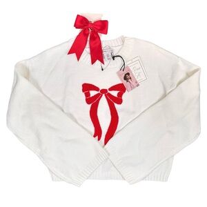 Red Bow Sweater Crewneck Cropped and Hair Bow Clip Set Small Sincerely Jules